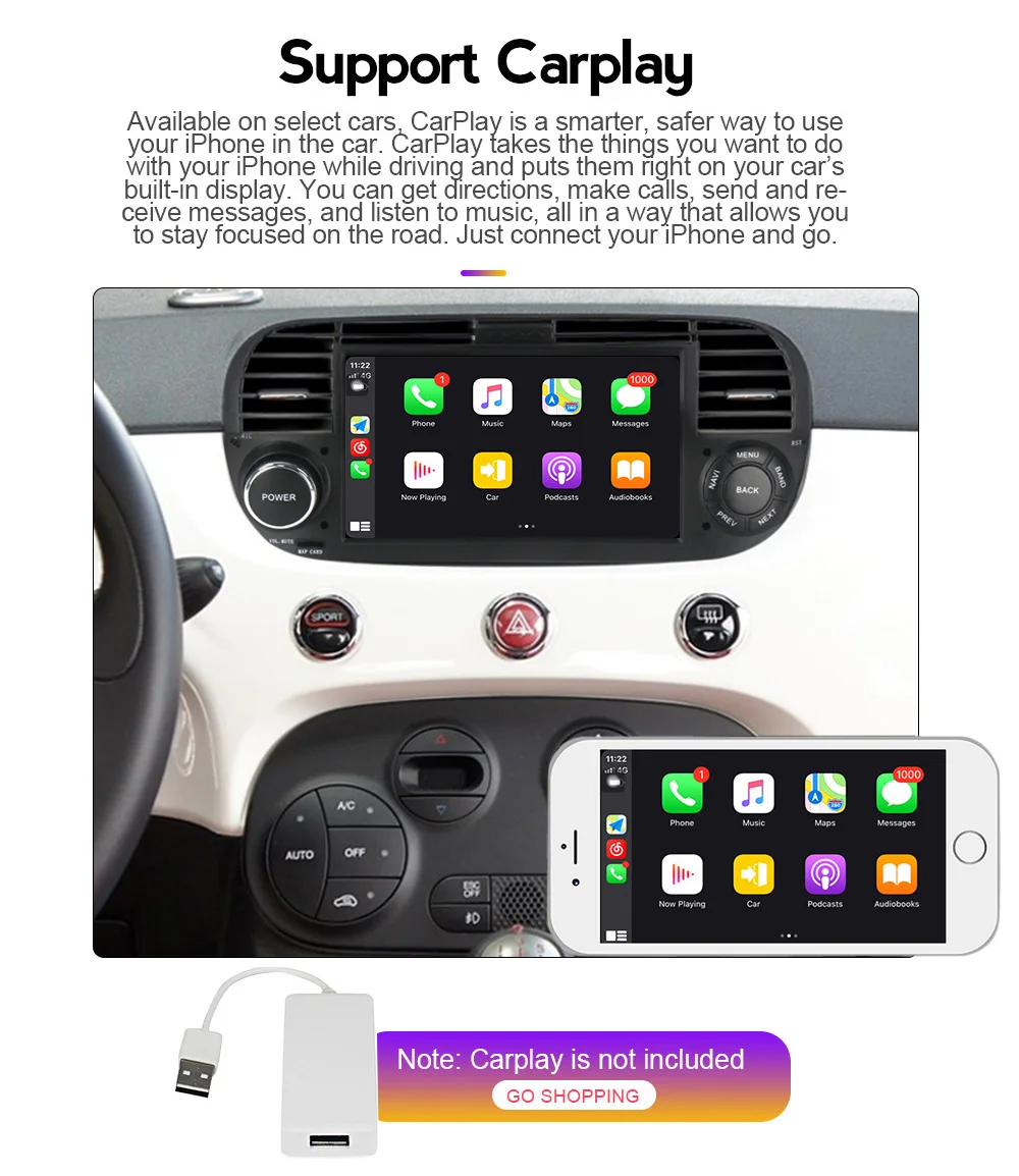 7inch Android Auto Car Radio Stereo Multimeida Video Player For Fiat 500 GPS Navigation WIFI BT Steering Wheel Control FM Mirror |