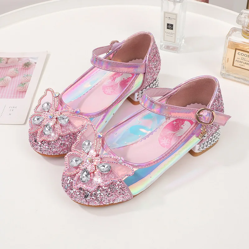 Детские кожаные туфли принцессы Эльзы новые на высоком каблуке для девочек с