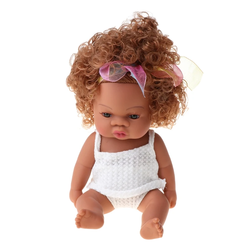 

35cm Realistic Doll Soft Body Vinyl Toddler Babies Lifelike Curls Princess African Girl Toy Birthday Christmas Gift