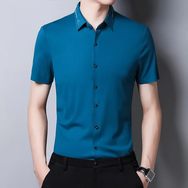 

Рубашка мужская бесшовная, брендовая мягкая сорочка с коротким рукавом, деловая повседневная одежда, весна-лето
