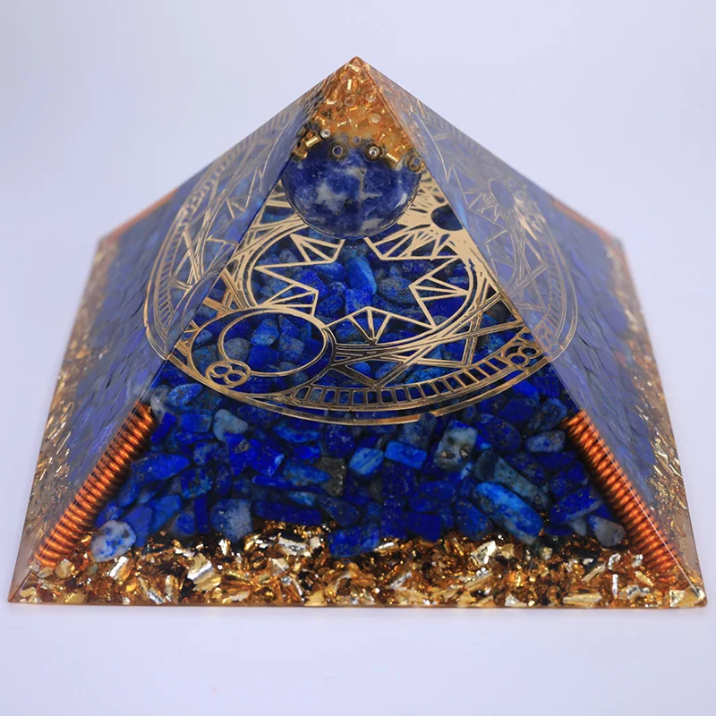 

3.74inch Reiki Orgonite Pyramid Meditation Healing Lapis Lazuli Orgone Pyramid Chakra Natural Stone Crystal Resin Ornament Decor