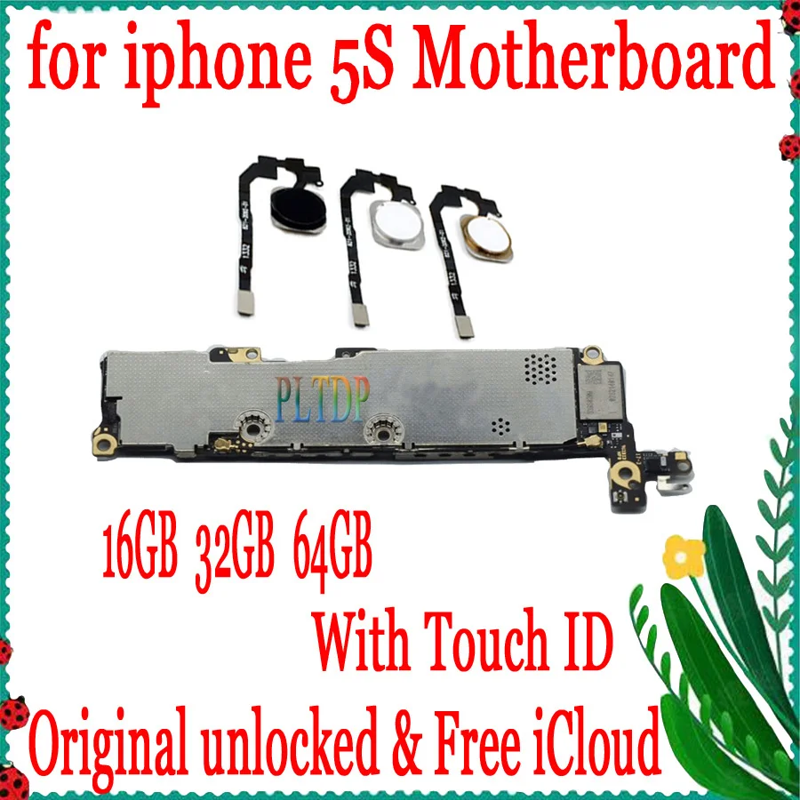 Фото 100% Оригинальный Бесплатный icloud для iphone 5S материнская плата с/без Touch ID, полностью разблокированная с системой IOS логическая плата, GoodTest 16GB/32 №2