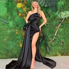 Черное вечернее платье без бретелек, с разрезом сбоку, для выпускного вечера, Длинное Элегантное женское платье с баской, пышное, 2021