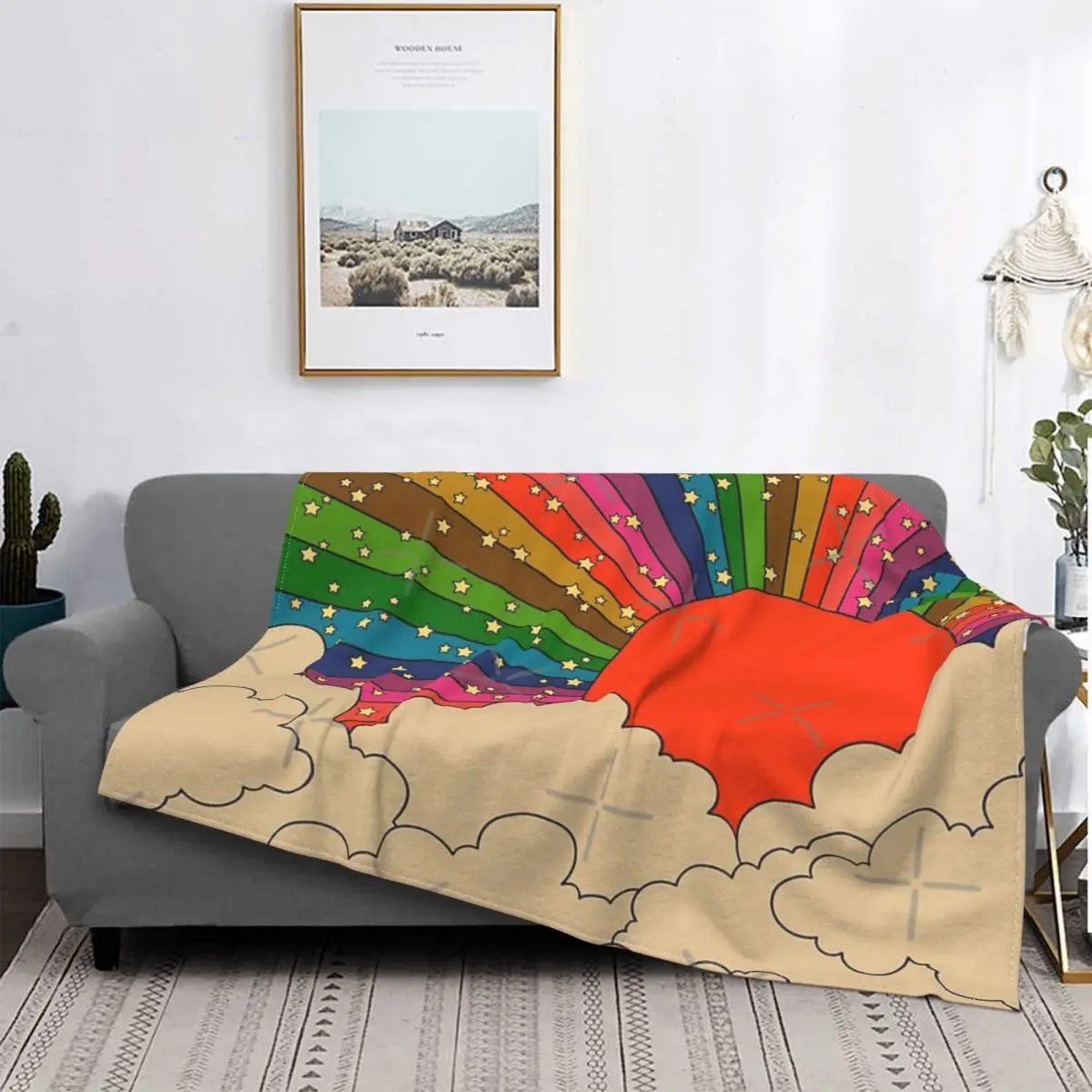 

Manta de Sol de arco iris para cama, colcha de muselina a cuadros para sofá, manta de Picnic, colchas para cama, 70S