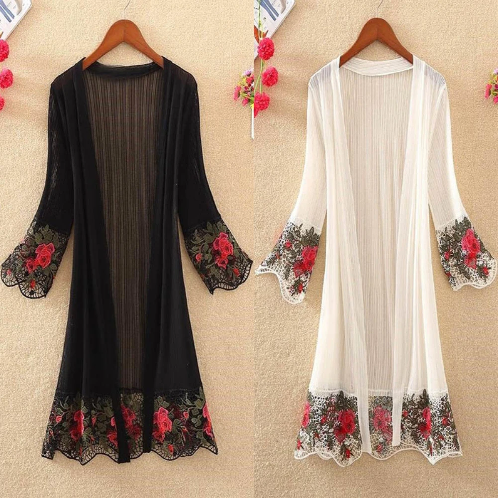 Женский Повседневный винтажный кардиган длинное Вязаное кимоно однотонная