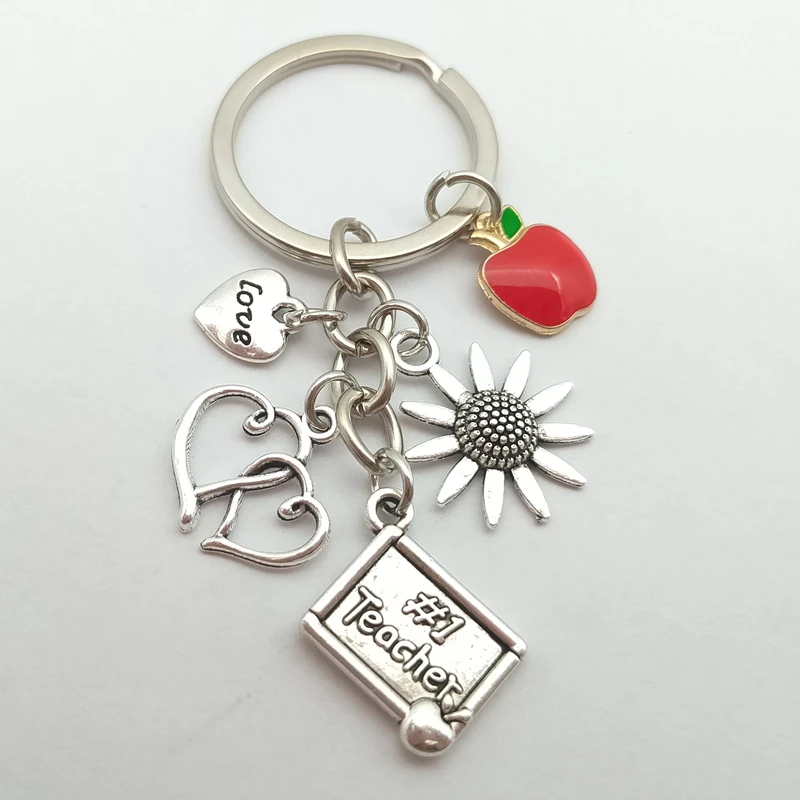 Брелки с красным яблоком для учителей цепочка ключей большим сердцем учения