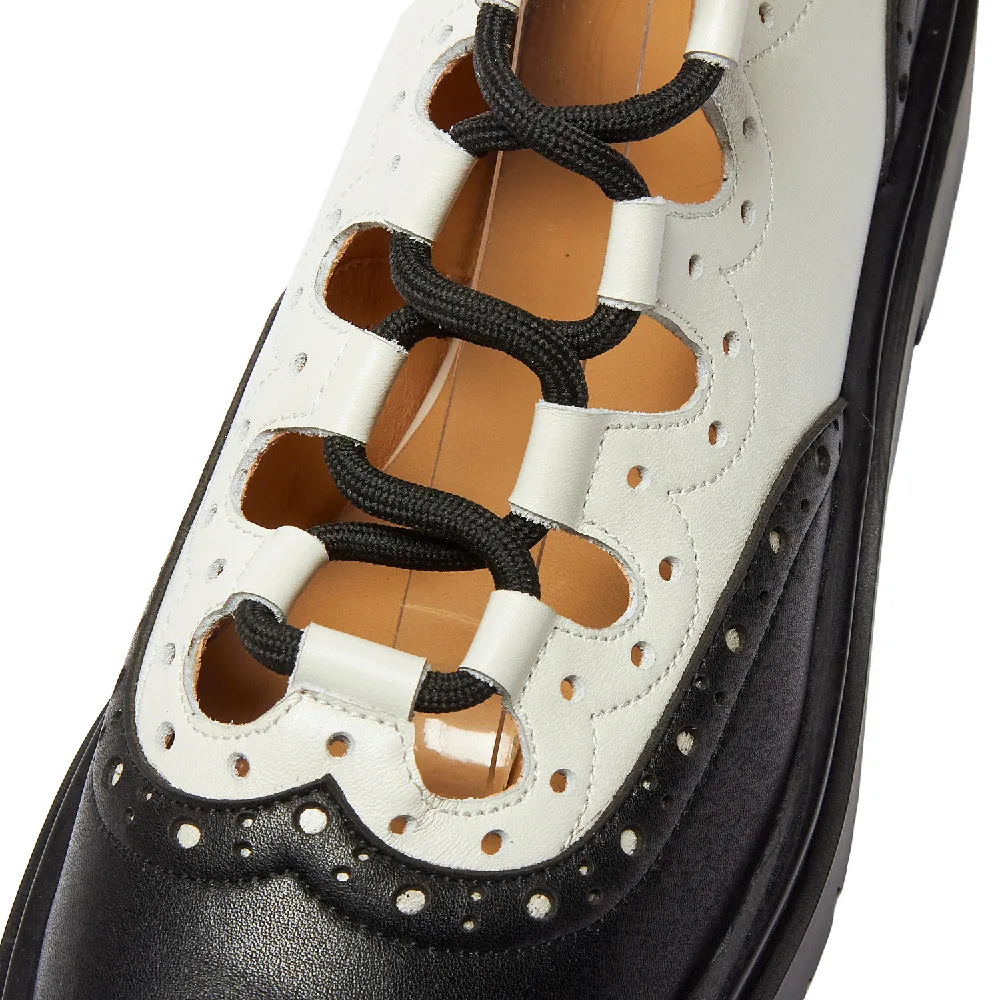 

Women's genuine leather mix color patchwork cross strap lace-up flats oxfords round toe carving british style casual daily shoes
