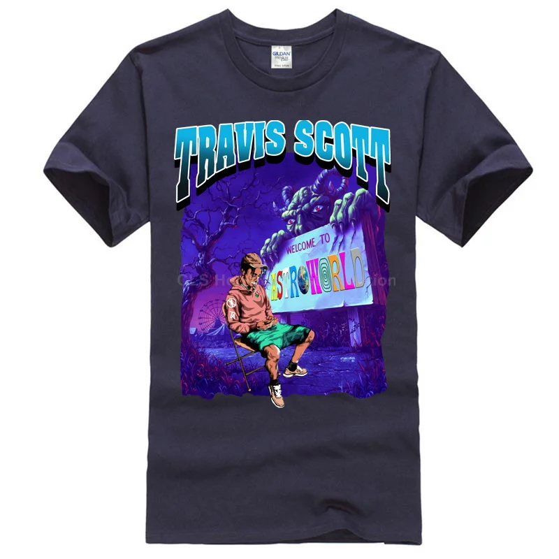 Men navy blue Трэвиса Скотта Astroworld, футболка, размер, подарок, принт, мужская, черная, классная, повседневная, прайд, футболка, мужская, унисекс, новая, модная футболка - Цвет: Men navy blue