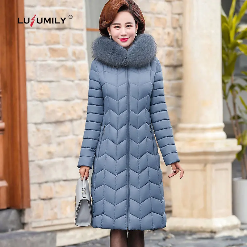 Зимняя женская куртка Lusumily 2020 Длинная утепленная парка среднего возраста с