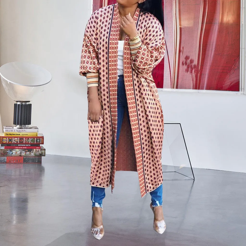 Винтажное длинное кимоно в горошек Женская длинная куртка с длинным рукавом