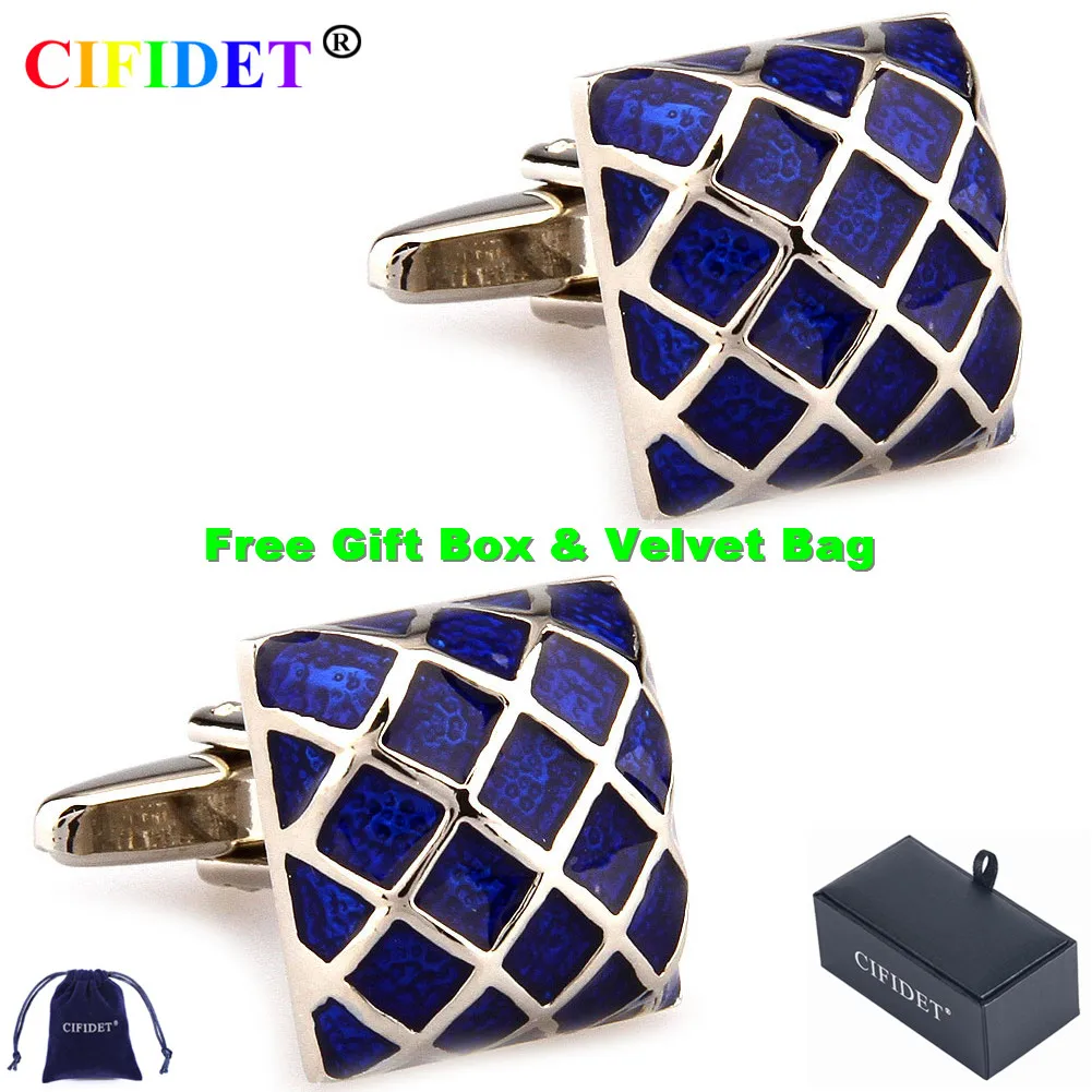 

Эмалированная запонка CIFIDET, синяя запонка из эпоксидной смолы для рубашек с бархатным мешком и подарочной коробкой, ювелирные аксессуары, п...