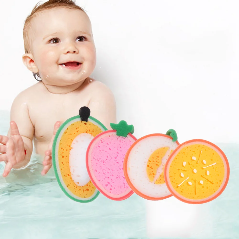 Esponja de limpieza de ducha de dibujos animados creativos, esponja de ba&ntilde;o de frutas de ducha de algod&oacute;n para ni&ntilde;os, (Kiwi, fresa, naranja y Mango), 4 Uds.-3