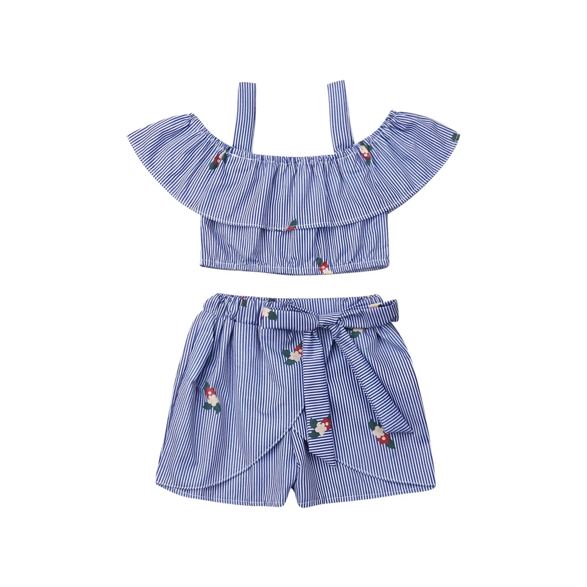 2019 Дети детская одежда для малышки летнее синее платье в полоску с открытыми