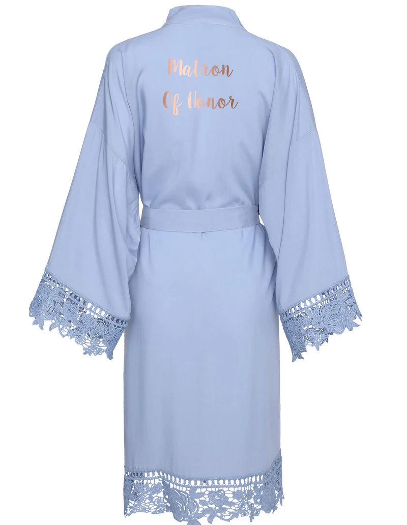 YUXINBRIDAL зеленый однотонный хлопковый Халат кимоно с кружевной отделкой женский свадебный халат белый халат - Цвет: Light b matron honor