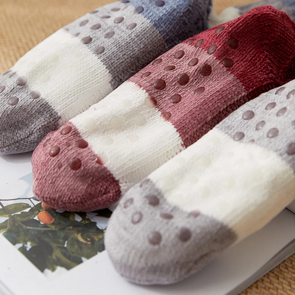 

Thick warm sleep socks slippers socks Thicken Women Girls Print Stripe Casual Non Slip Warm Winter Mid Tube Cute Socks