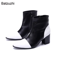 batzuzhi 7 5cm heels highs mens boots handmade personality black white genuine leather ankle boots men for party wedding male