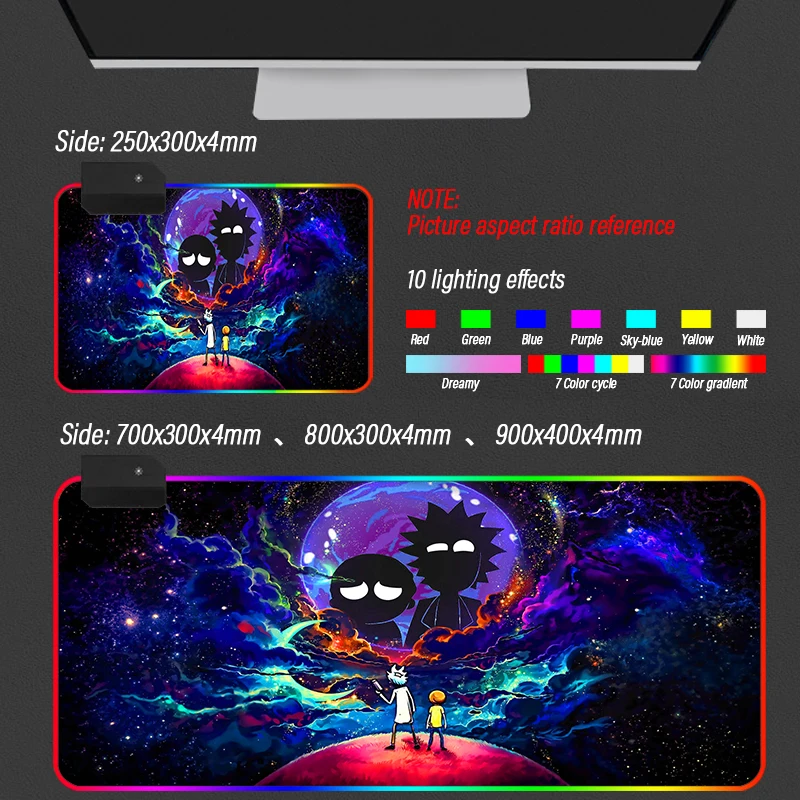 

Anime RGB Rick Gaming Mouse Pad Morty Large LED Lighting Mousepad Gamer Computer Desk Mat Pad Anti-slip Support DIY