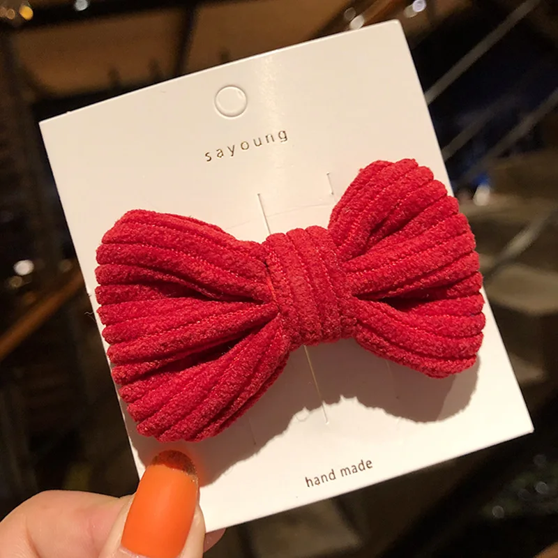 Милые цветные вельветовые заколки для волос маленькие Мини пряжки с милым бантом
