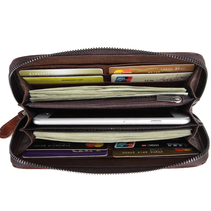 Длинный клатч из натуральной кожи удобная сумочка на молнии винтажный кошелек с