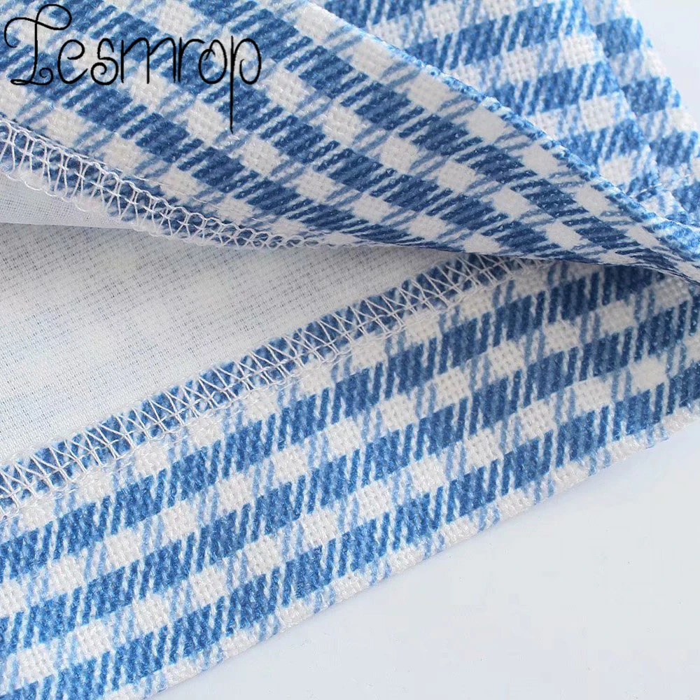 

LESMROP 2021 ZA Women New Summer Blue Houndstooth Double Breasted Suit Shorts Casual Fashion Knickers Pantalones Cortos LP80ST32