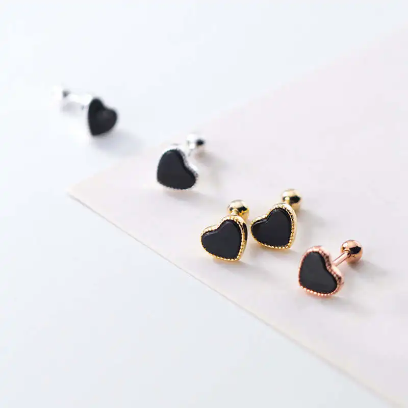 

PONYKISS Trendy S925 Sterling Silver Pretty Black Heart Zircon Stud Earrings high quality Women for Party Fine Jewelry Accessory