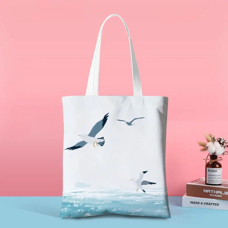 

Cute Foldable Personalized Printed Korean Organic Eco Summer Luxury Designer Women Canvas Shopping Tote Bags with Zipper