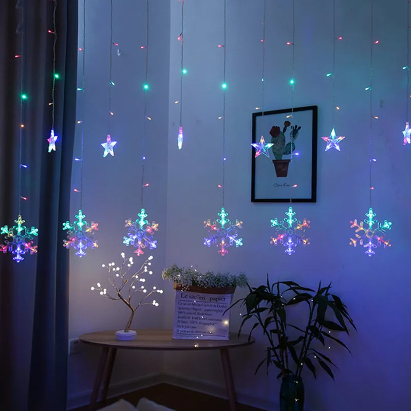 

LED String Light Moon Star Curtain Lamp For Home Hanging Garland Christmas Tree Decor Holiday Lighting Wedding 220v fairy lights