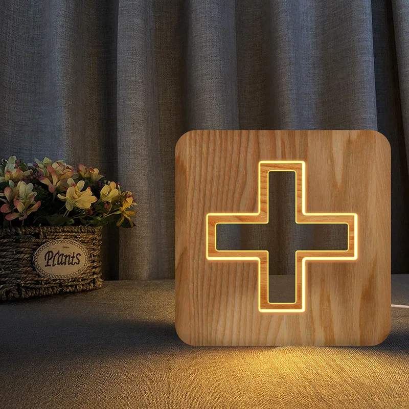 Cross Solid Wood Decorations and Ornaments Wooden Headlight Wooden USB Creative Bedside Night Light Fairy Lights