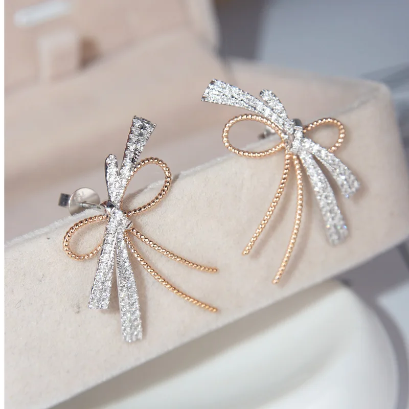 Персональный бантом 100% реальные 925 серебро Earrring AAAAA Cz Кольцо для помолвки свадьбы