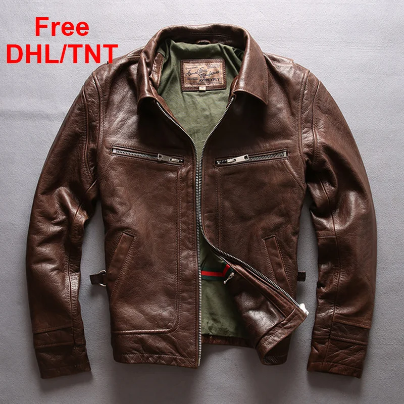 Куртка мужская из натуральной кожи мотоциклетная куртка воловьей винтажное