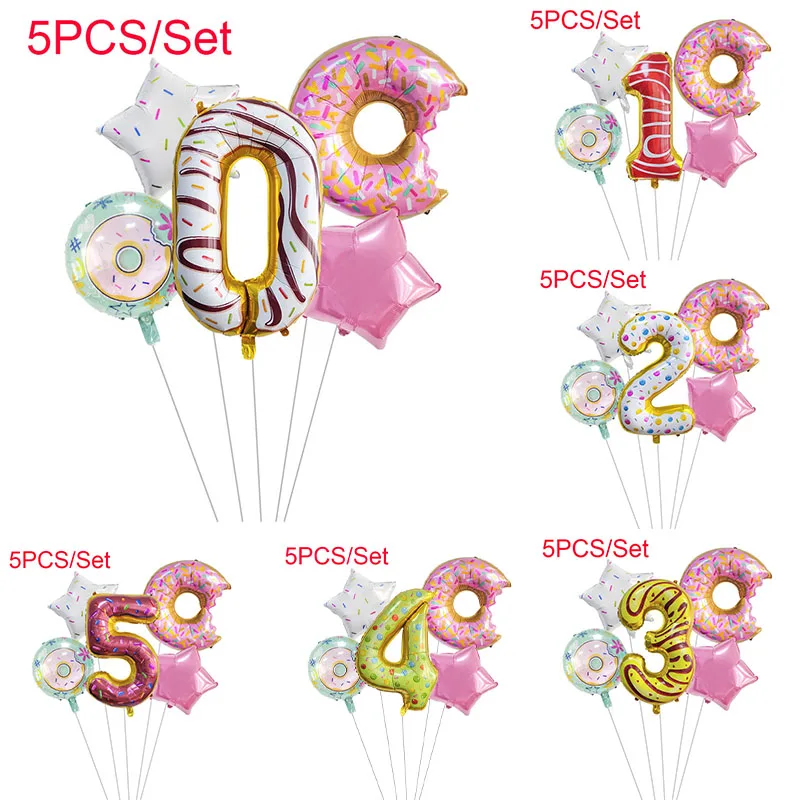 

5Pcs Donut Shape Aluminum Film Balloon Boy Girl Birthday Toy Gift Ice Cream Cup Balloon Birthday Party Decoration Baby Shower