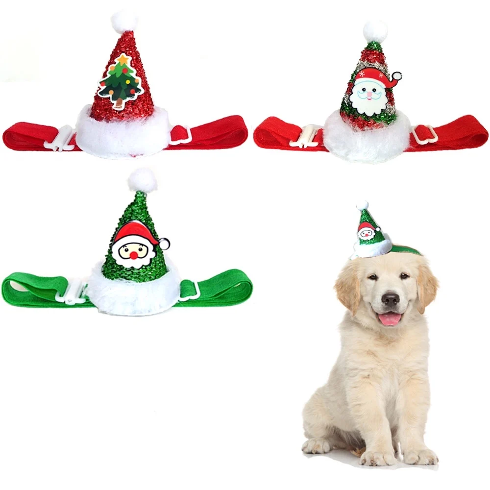 

3pcs/set Pet Santa Hat Christmas Cat Dog Winter Sequin Cap Xmas Party Decor Headwear Funny Cute Pet DIY Dogs Cats Costume Decor
