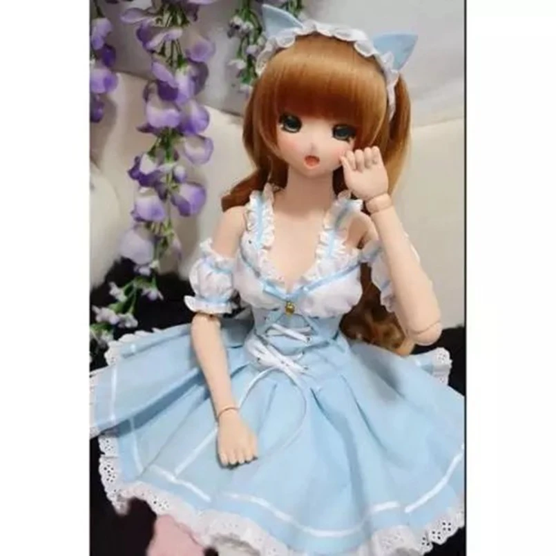 BJD голубое длинное платье юбка наряды костюмы с котом для 1/4 1/3 24 дюйма высокий