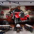 Пользовательские фотообои в стиле ретро красные автомобили сломанные стены фрески Ресторан кафе бар фон Настенный декор 3D водонепроницаемые утолщенные наклейки