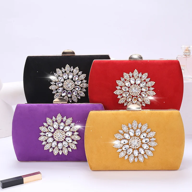 

Best Selling New Product Dinner Bag Celebrity Flower Rhinestone Versatile Hand Grab Ball Craft Bag Solid Color Elegant