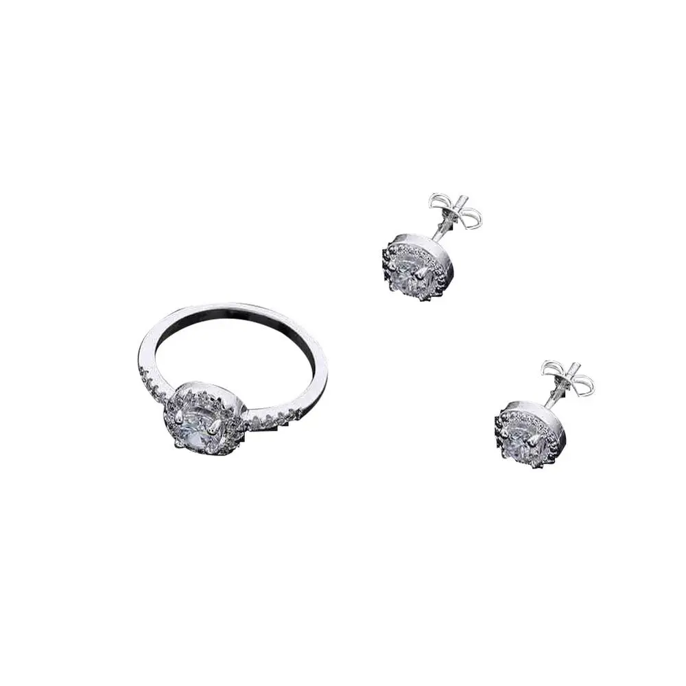 Женские круглые серьги-гвоздики с цирконом ожерелье открытым кольцом модные