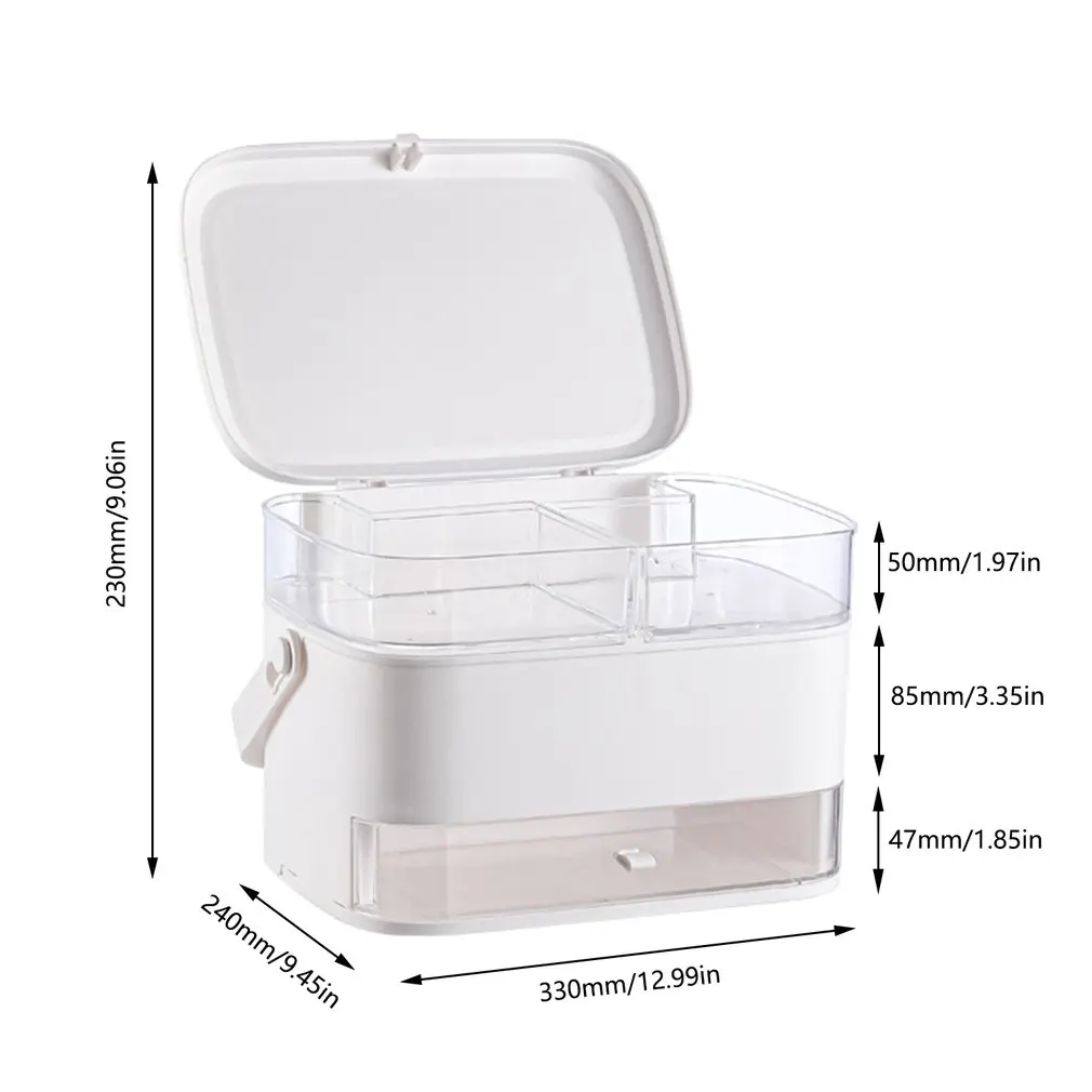 

New Cosmetic Storage Box With Mirror Led Light Desktop Makeup Organizer Case Dust-Proof Drawer Type Organizer for Cosmetics