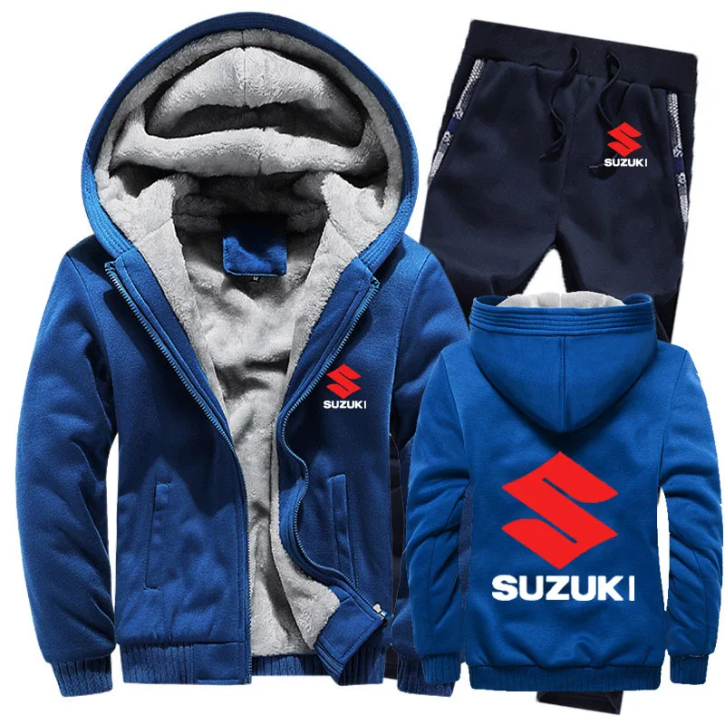 Толстовки мужские автомобиль Suzuki Логотип мужские s толстовки костюм зимний толстый теплый флис хлопок спортивный костюм на молнии мужские s куртка+ брюки комплекты из 2 предметов