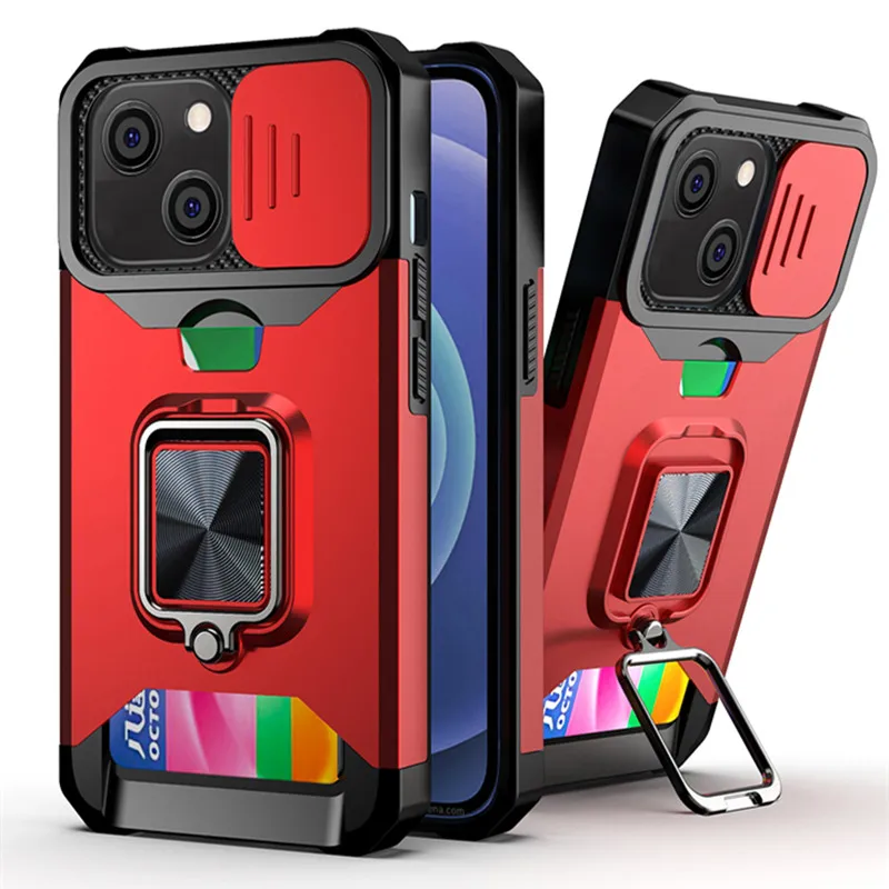 

Camera Protection Case iPhone 13 Pro Max Mini 12 11 XS MAX XR X SE 2020 8 7 Plus Card Slot Shockproof Armor Kickstand Back Cover