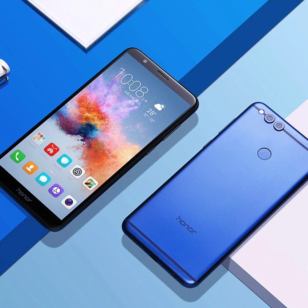 Мобильный телефон Honor 7X Face ID, 5,93 дюймов, 2160*1080 P, 4 гб, 64 гб, четыре ядра, две тыловые камеры, 3340 мач, смартфон с отпечатком пальца