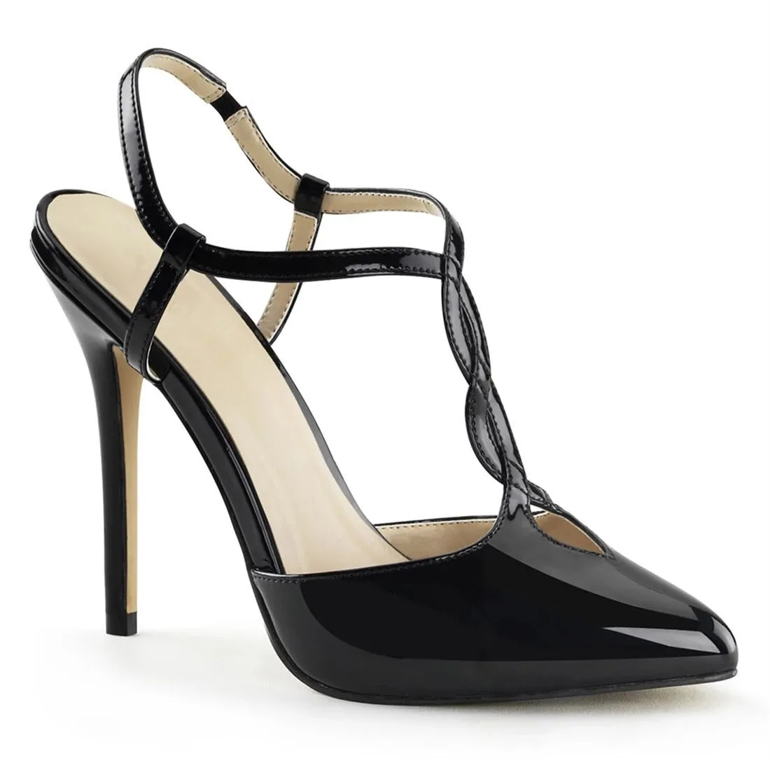 

13cm high heel pointed shallow one line buckle hollow pointed women's shoes thin heel show shoes