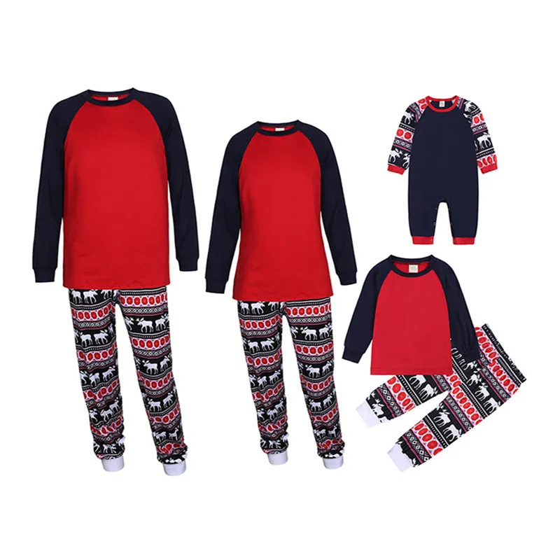 

Family Christmas Pajamas 2021 Fashion Xmas Elk Print Stitching Adult kids 2PCS Baby Jumpsuit Family Pajamas Can add creativity