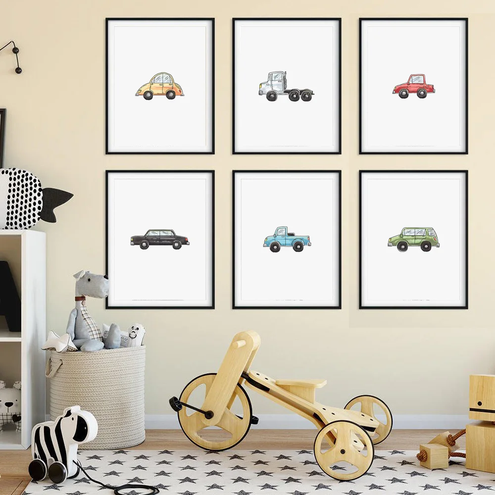 Мультяшный дорожный инструмент грузовик автомобиль скандинавские плакаты и