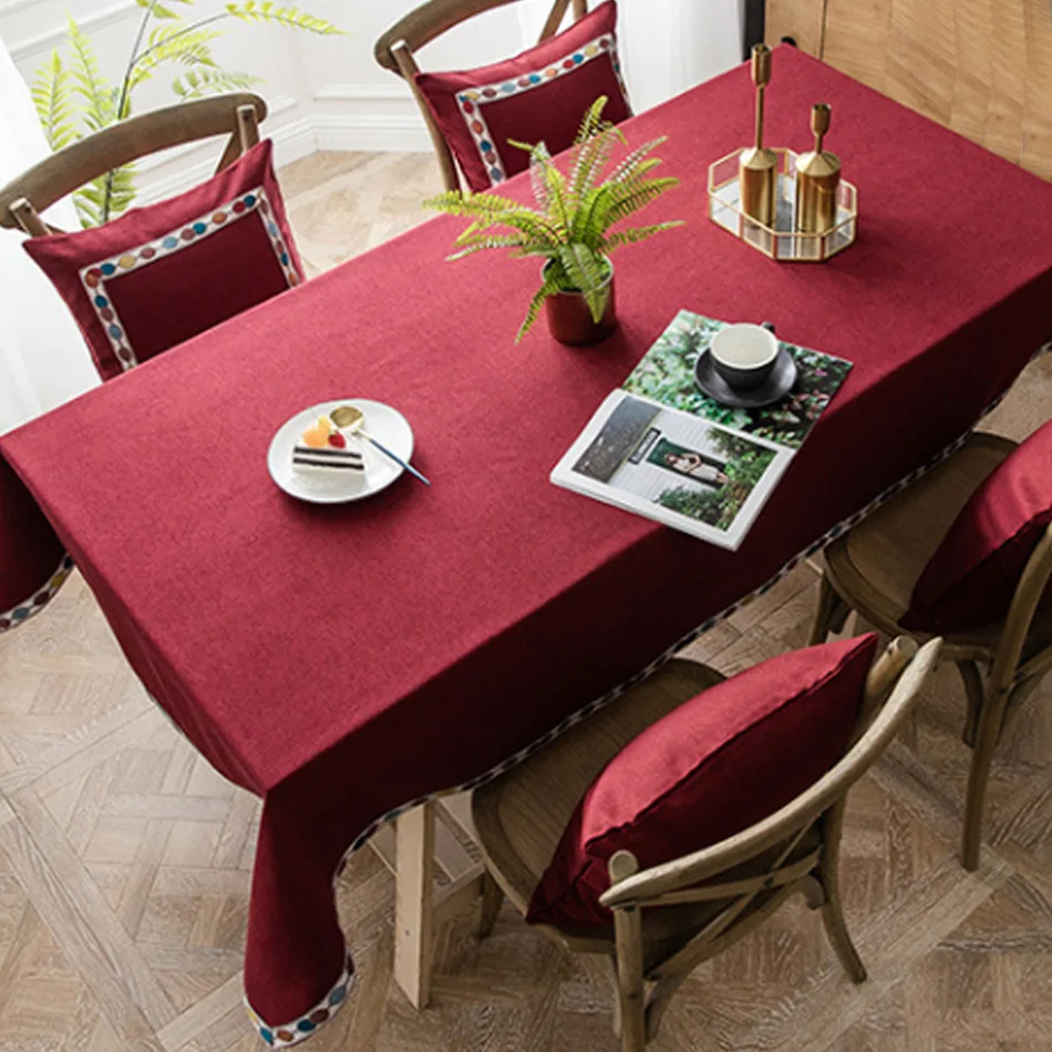 

European-Style Rectangular Simple Cotton Linen Tablecloth Four-Sided Embroidery Home Coffee Table TV Counter Cloth Cover Towel