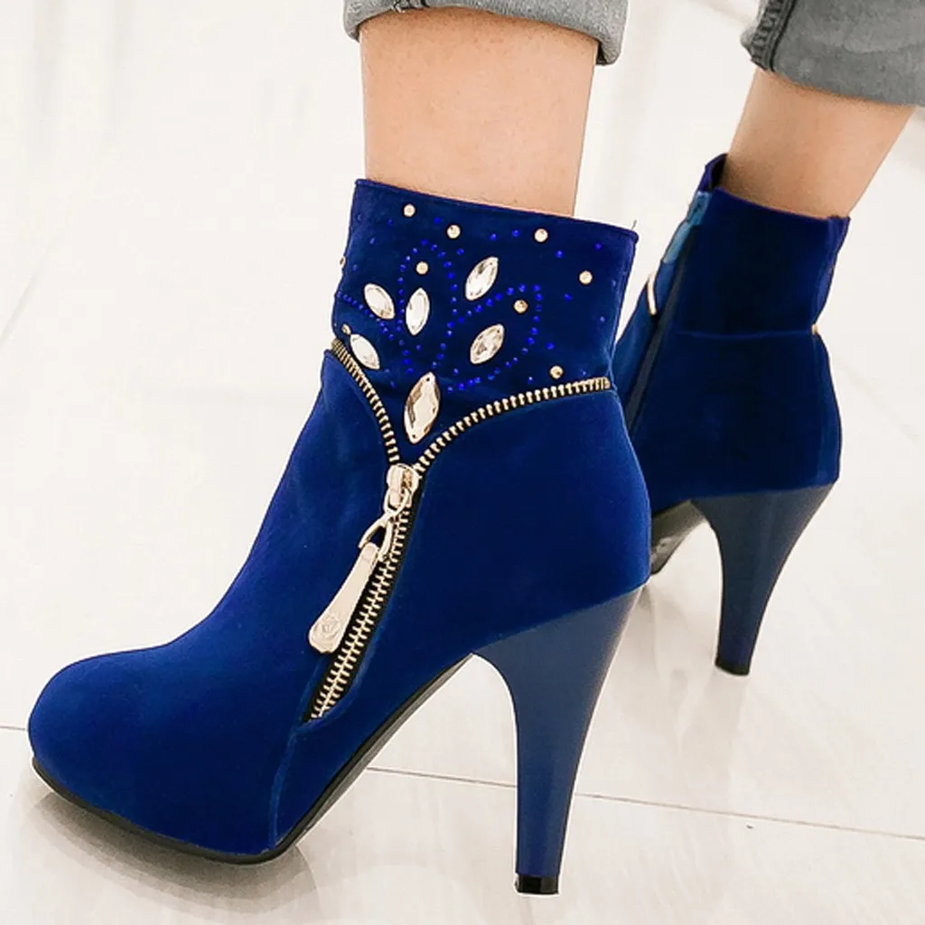 2019 г. новые модные женские однотонные Ботильоны на молнии с круглым носком