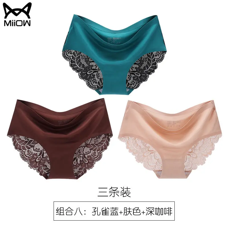 

MiiOW Unmarked Panties Female Lace Sexy Large Size One-piece Transparent Seduction Lady Triangle Waist Pure Cotton