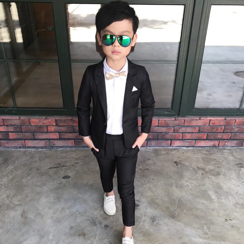 

Flower Boys Handsome Blazer Jacket +Pants 2Pcs Clothing Set Gentleman Kids Formal Wedding Suit Children Performance Dress