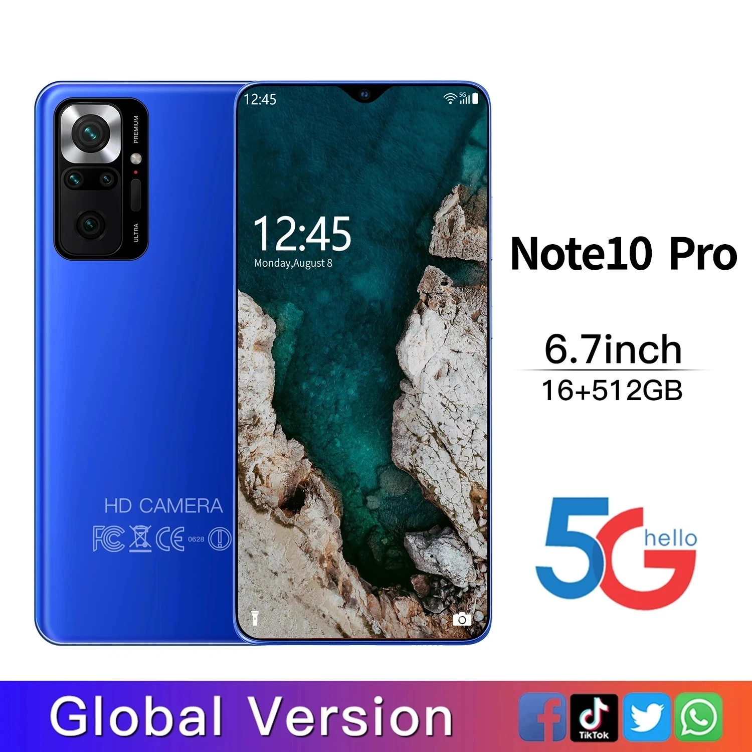 

Radmi Note 10 Pro Smart phones 16GB+512GB smartphones 6.7 HD inch cellphones MTK 6889 mobile phones Faca ID adnroid 10.0 phone
