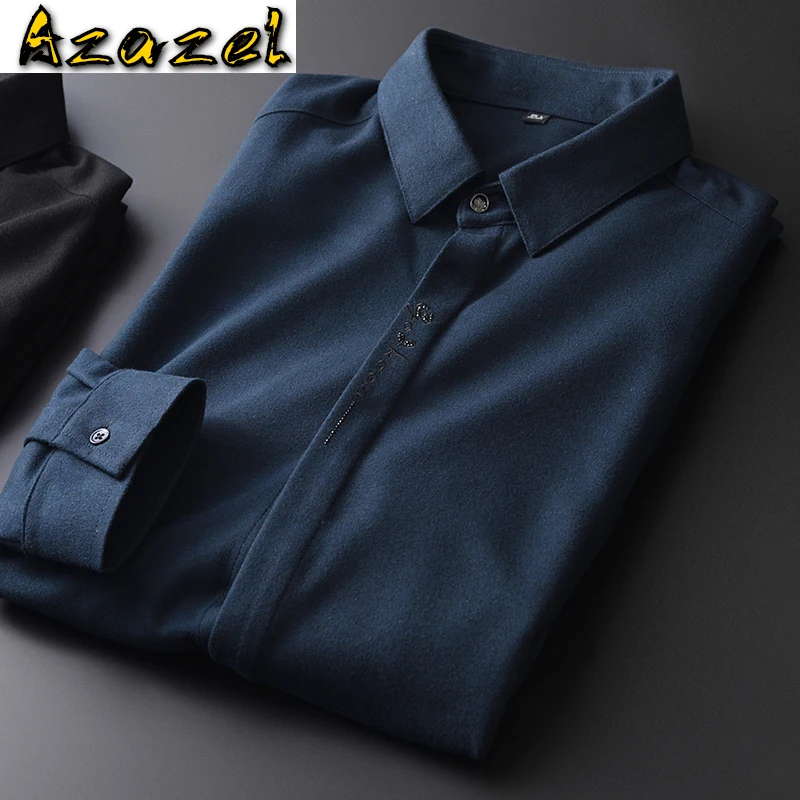 Solid Color Mens Shirts Luxury Embroidery Long Sleeve Mens Dress Shirts Autumn Winter Slim Fit Mens Shirt Plus Size 4XL