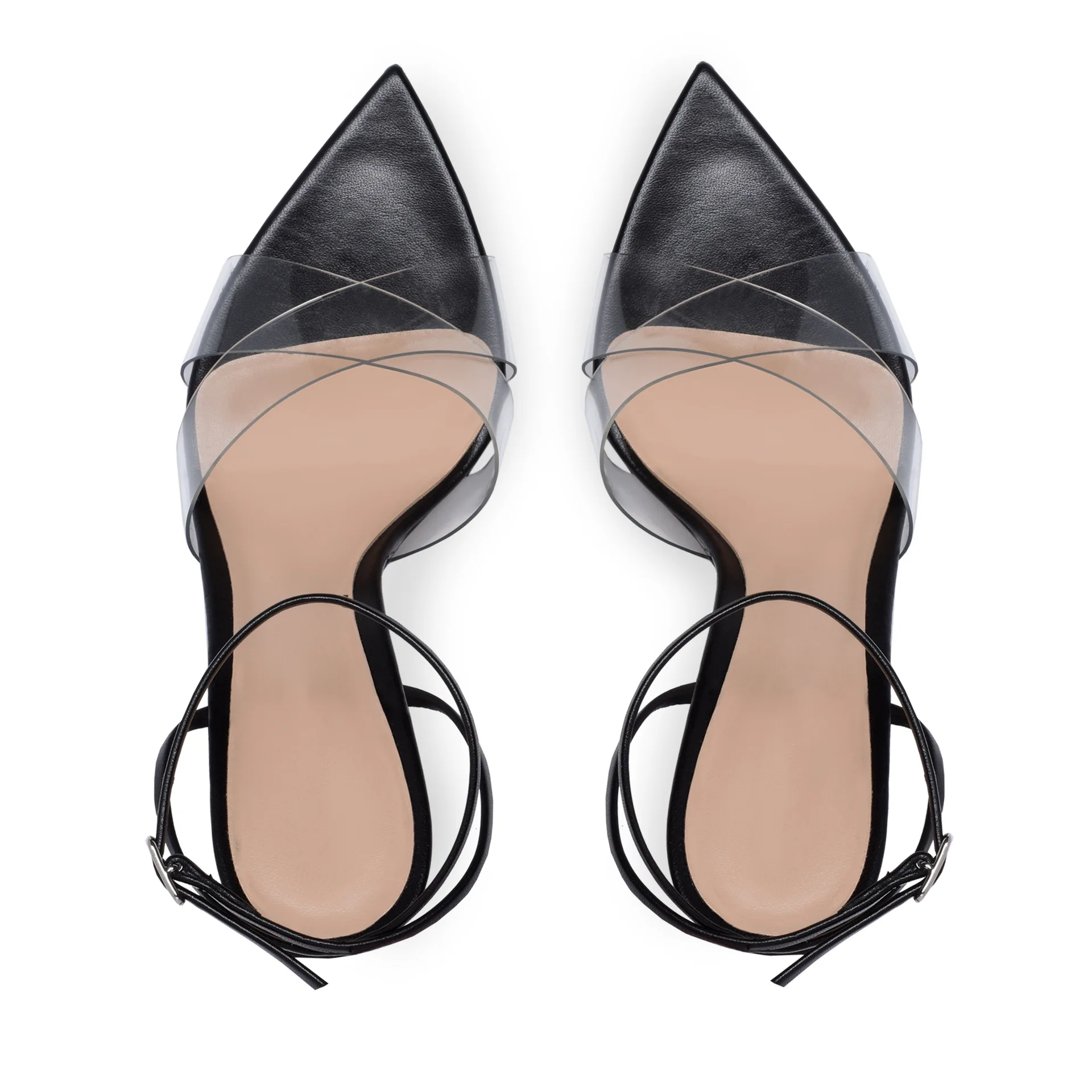 

ASHIOFU 2020 Handmade Women's Stiletto High Heel Sandals Cross-PVC Black Shinny Summer Shoes Party Prom Fashion Sandals Shoes